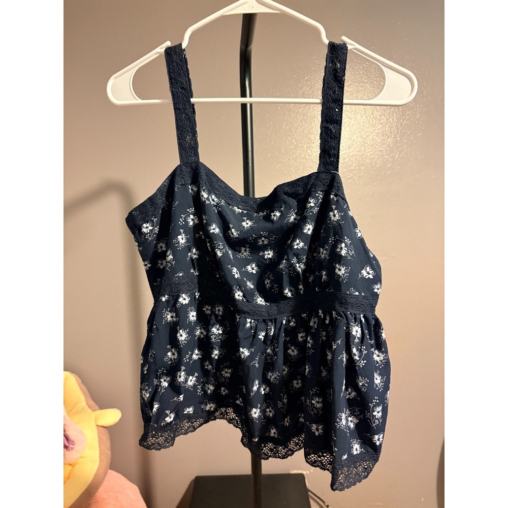 Celebrity Pink Blue Floral BabyDoll‎ Top Sz L
